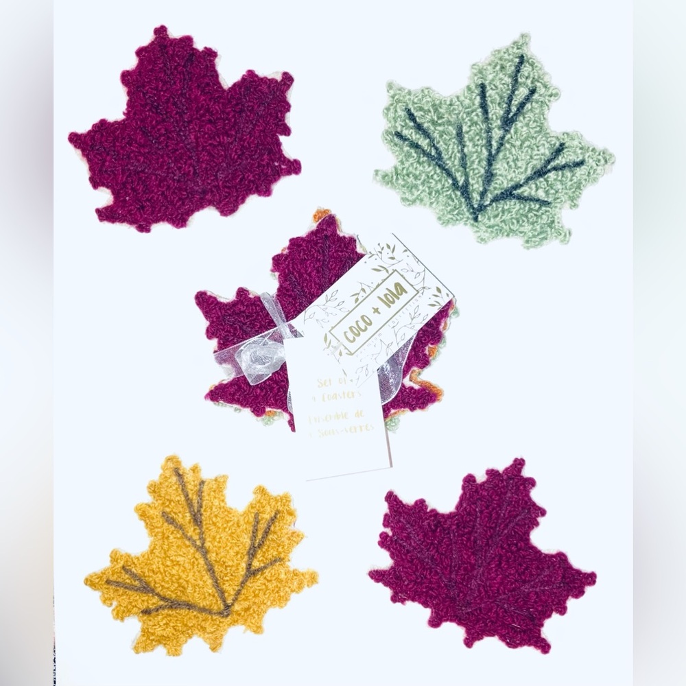 Fall Autumn Leaves Knit Coasters - NEW! Set of 8.